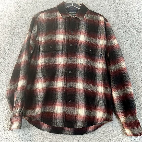 WOOLRICH All Wool Mens Size M/L Button Shirt Shadow Plaid Outdoor Grunge Cholo - Picture 1 of 4